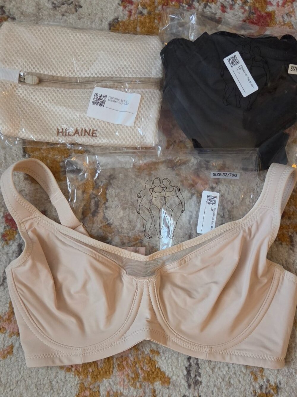 NWT TWO *Viral* Hilaine Cool Comfort Minimizer Seamless Bra 32G Beige & Black